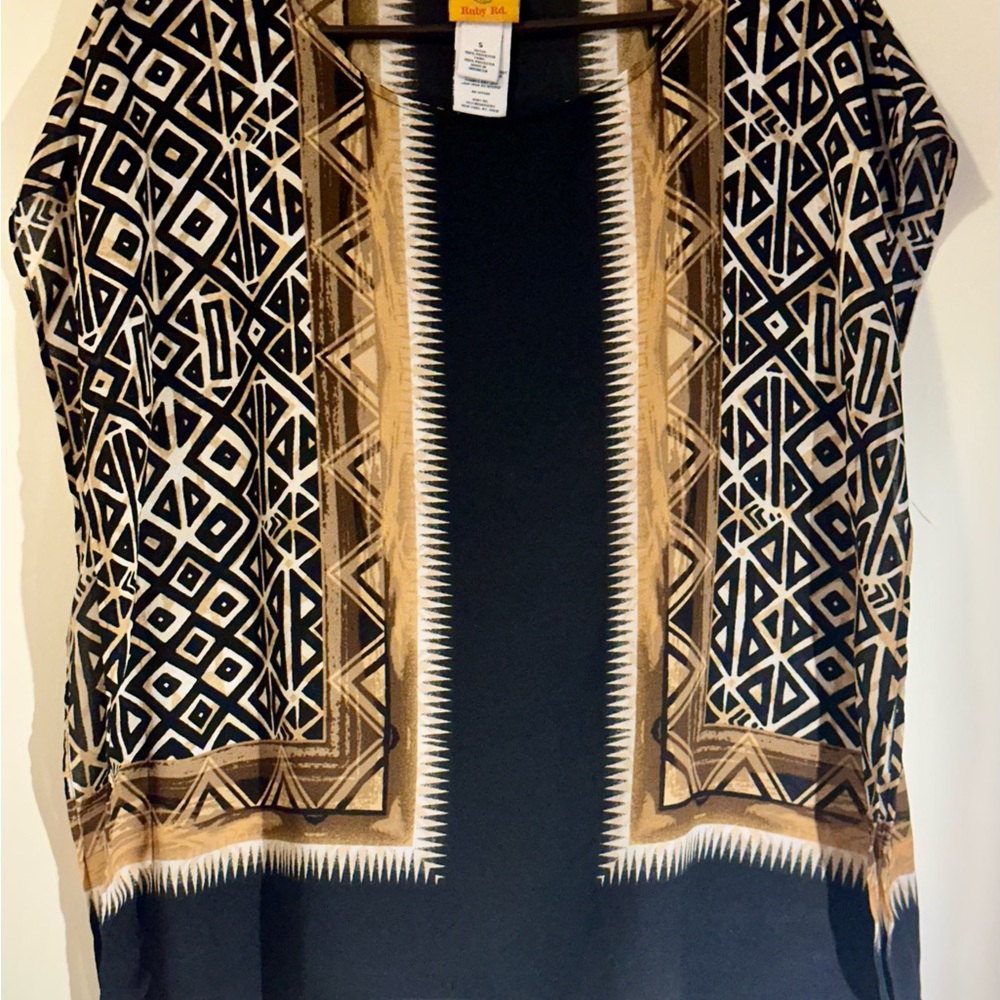 Ruby Rd Geometric Print Blouse Small Black Tan Sh… - image 2